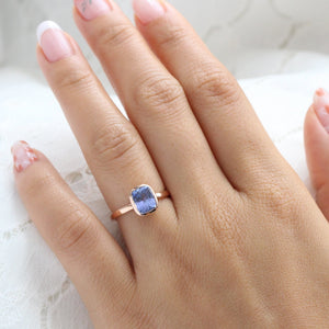 2.03 Ct Large Violet Purple Sapphire Ring in 14k Rose Gold Cushion Bezel Ring, Size 6.25