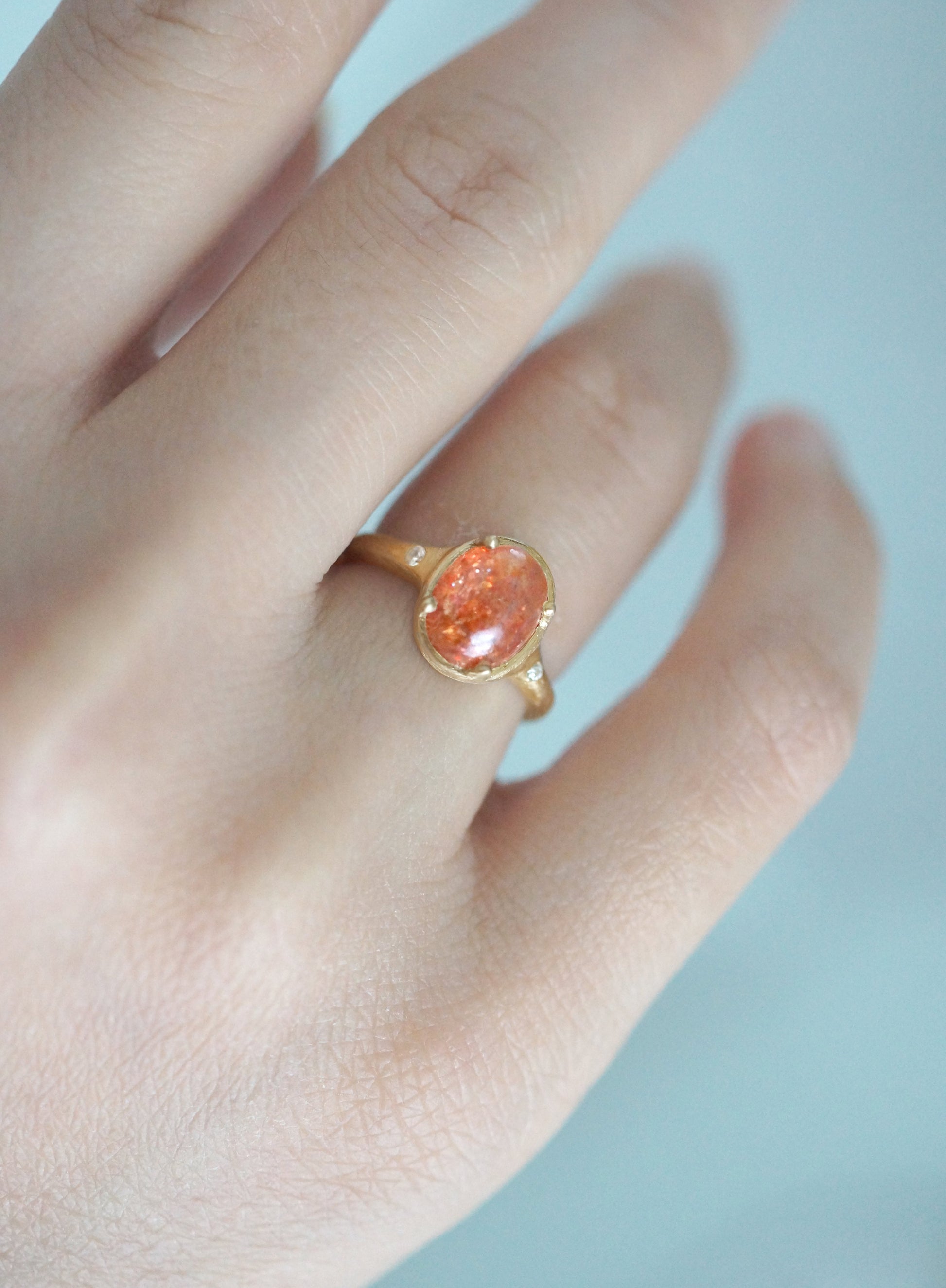 Golden Horizon Sunstone Engagement ring, Handcrafted Sunstone Ring