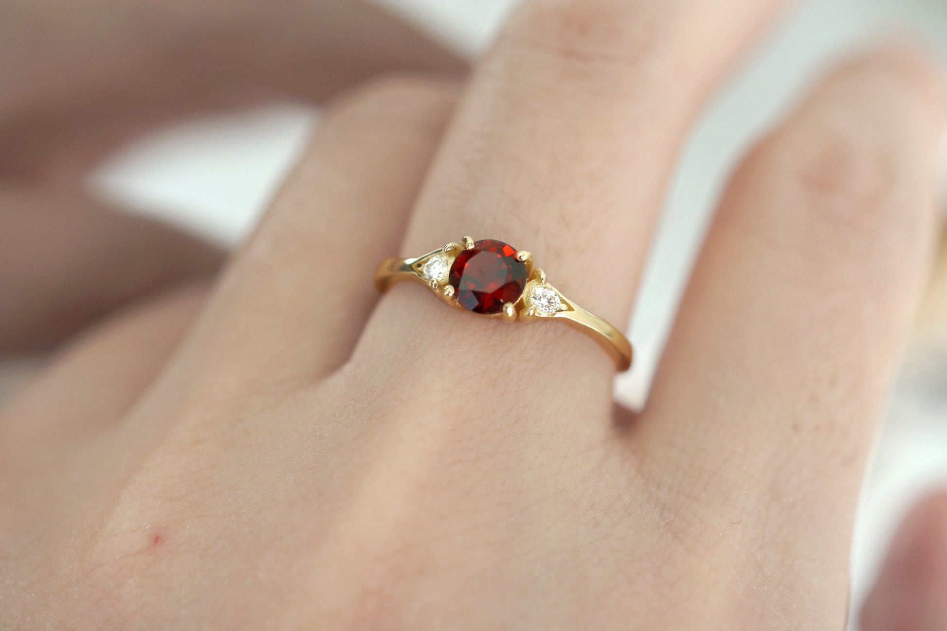 Burning Rose Garnet Ring, Dainty Natural Garnet engagement ring