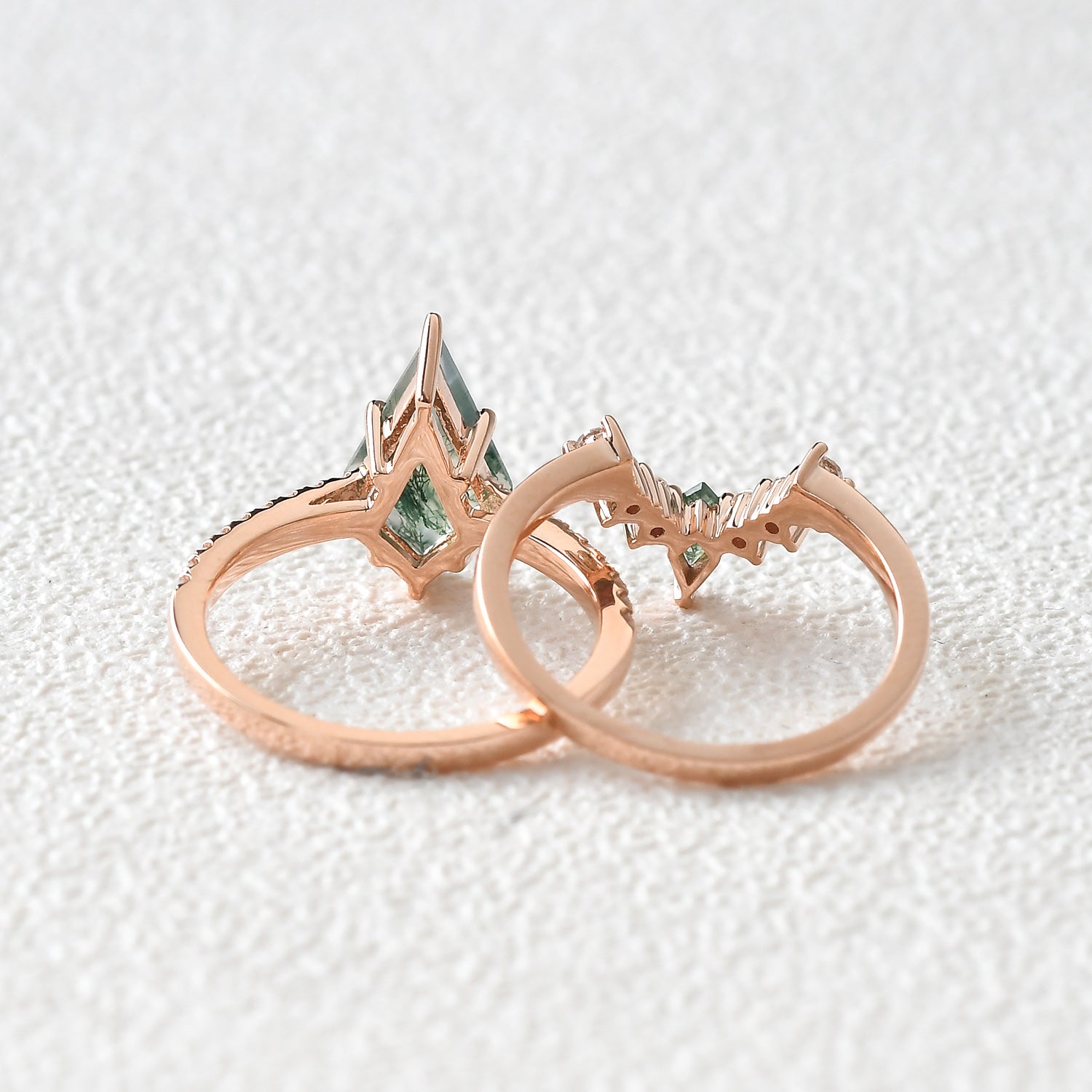 Twin Flames - Women Unique Kite Moss Agate Engagement Ring Sets 2pcs - Karen
