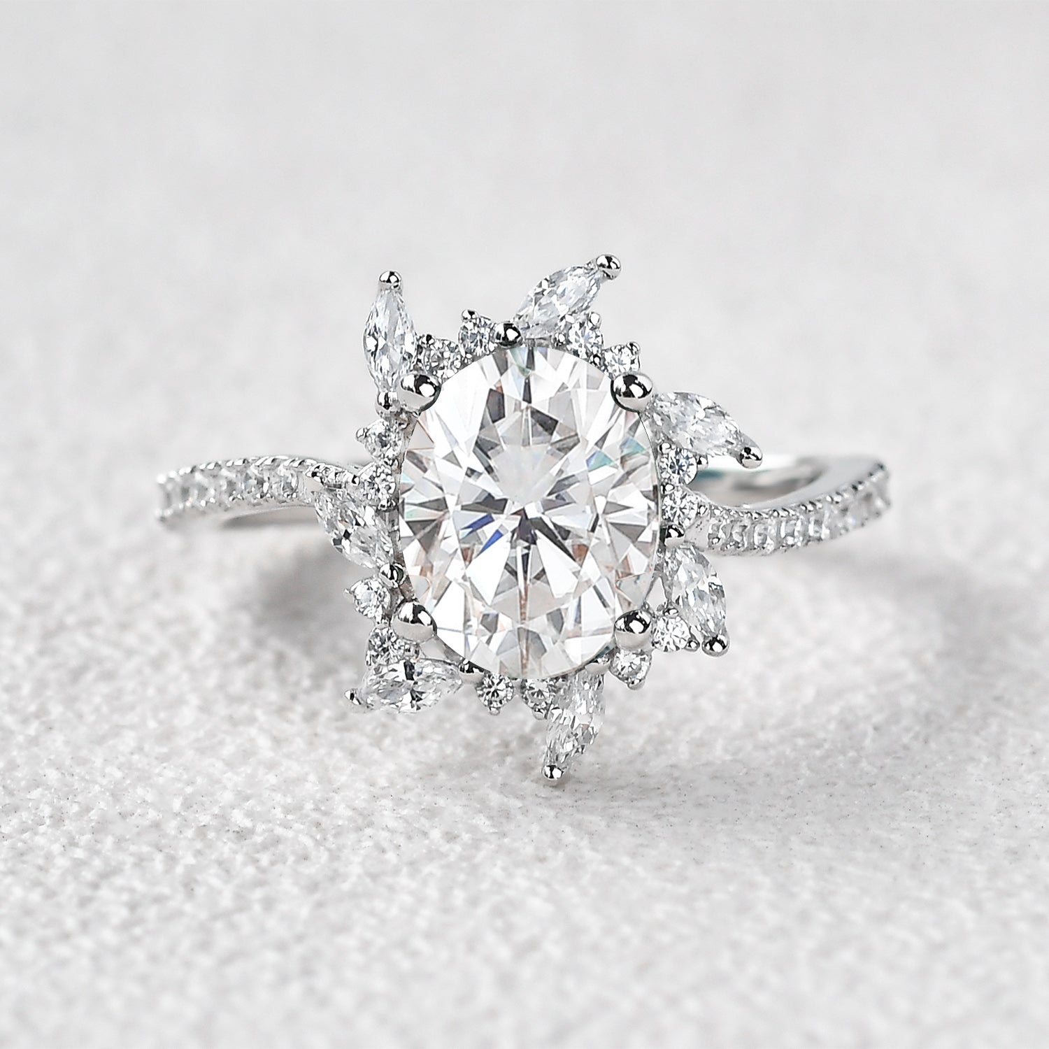 Oval Moss Agate & Moissanite Halo White Gold Engagement Ring
