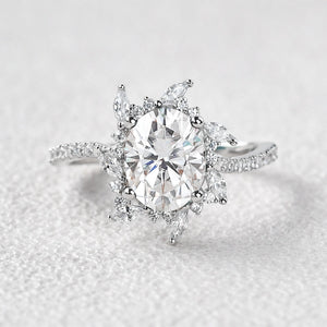 Oval Moss Agate & Moissanite Halo White Gold Engagement Ring