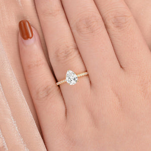 1.5ct Pear Shaped Moissanite Pave Classic Solitaire Ring