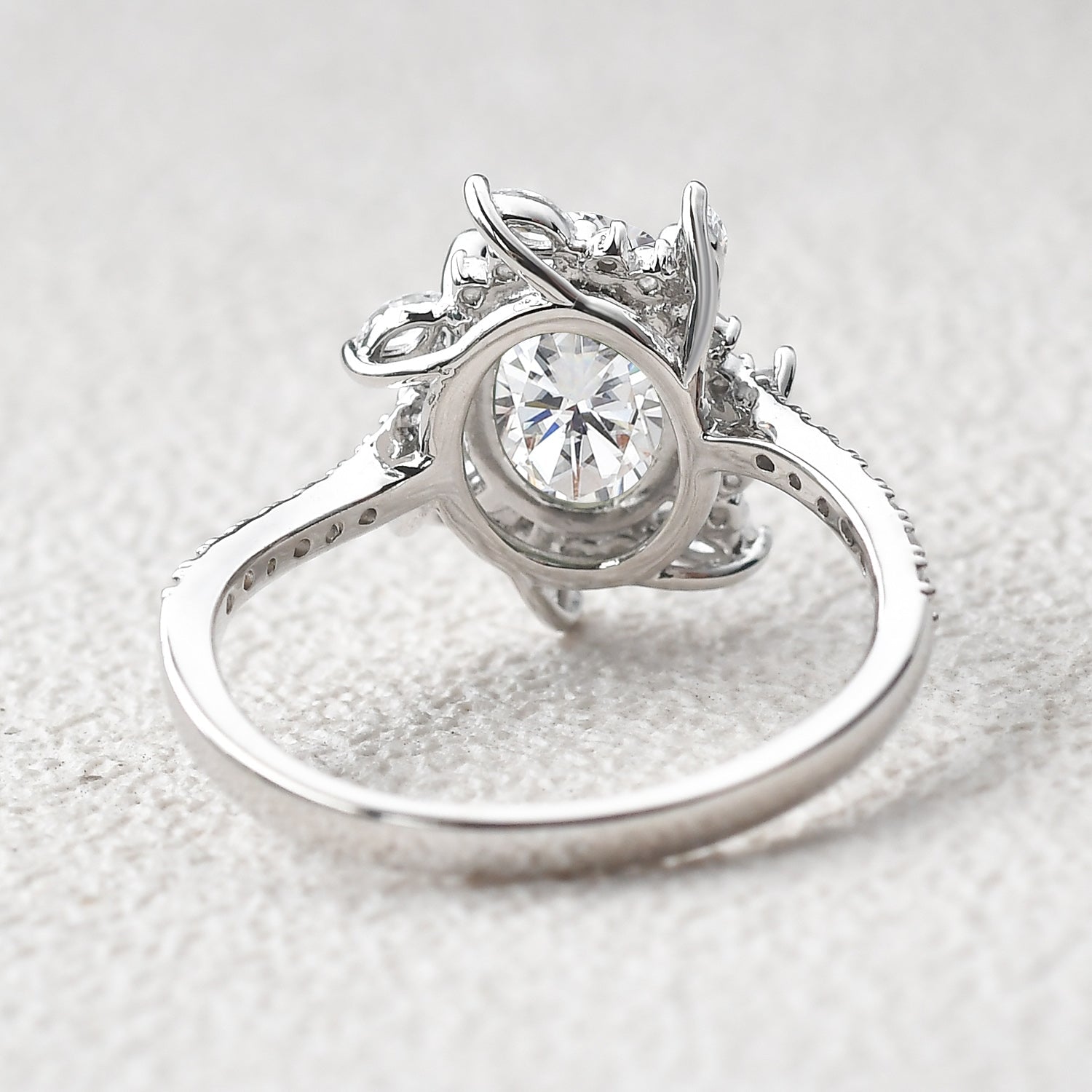 Oval Moss Agate & Moissanite Halo White Gold Engagement Ring