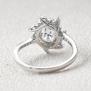 Oval Moss Agate & Moissanite Halo White Gold Engagement Ring