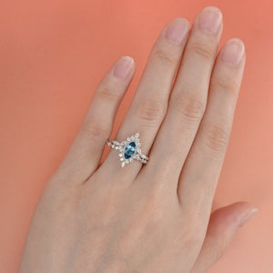 1.0ct Marquise Cut Moss Agate Cluster Vintage Engagement Ring Set 2pcs