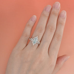1.0ct Marquise Cut Moss Agate Cluster Vintage Engagement Ring Set 2pcs