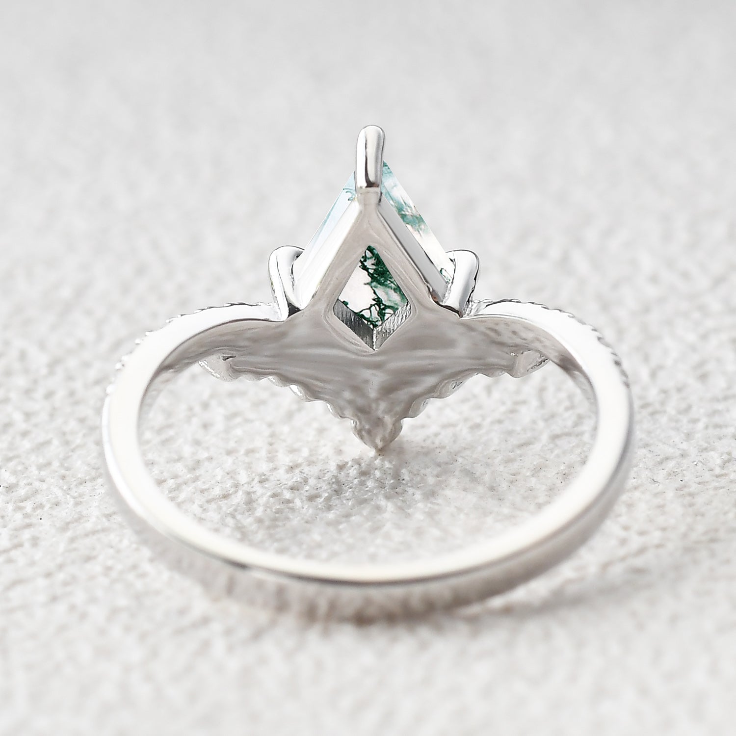 Nature Inspired Kite Cut Moss Agate Cluster Engagement Ring
