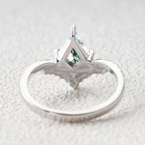 Nature Inspired Kite Cut Moss Agate Cluster Engagement Ring