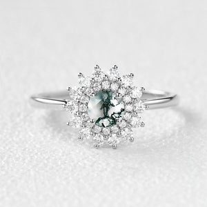 Flower Round Cut Moss Agate Rose Gold Ring