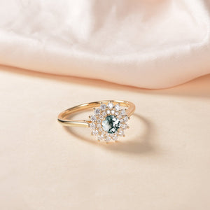 Flower Round Cut Moss Agate Rose Gold Ring