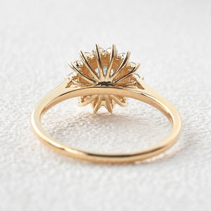 Flower Round Cut Moss Agate Rose Gold Ring
