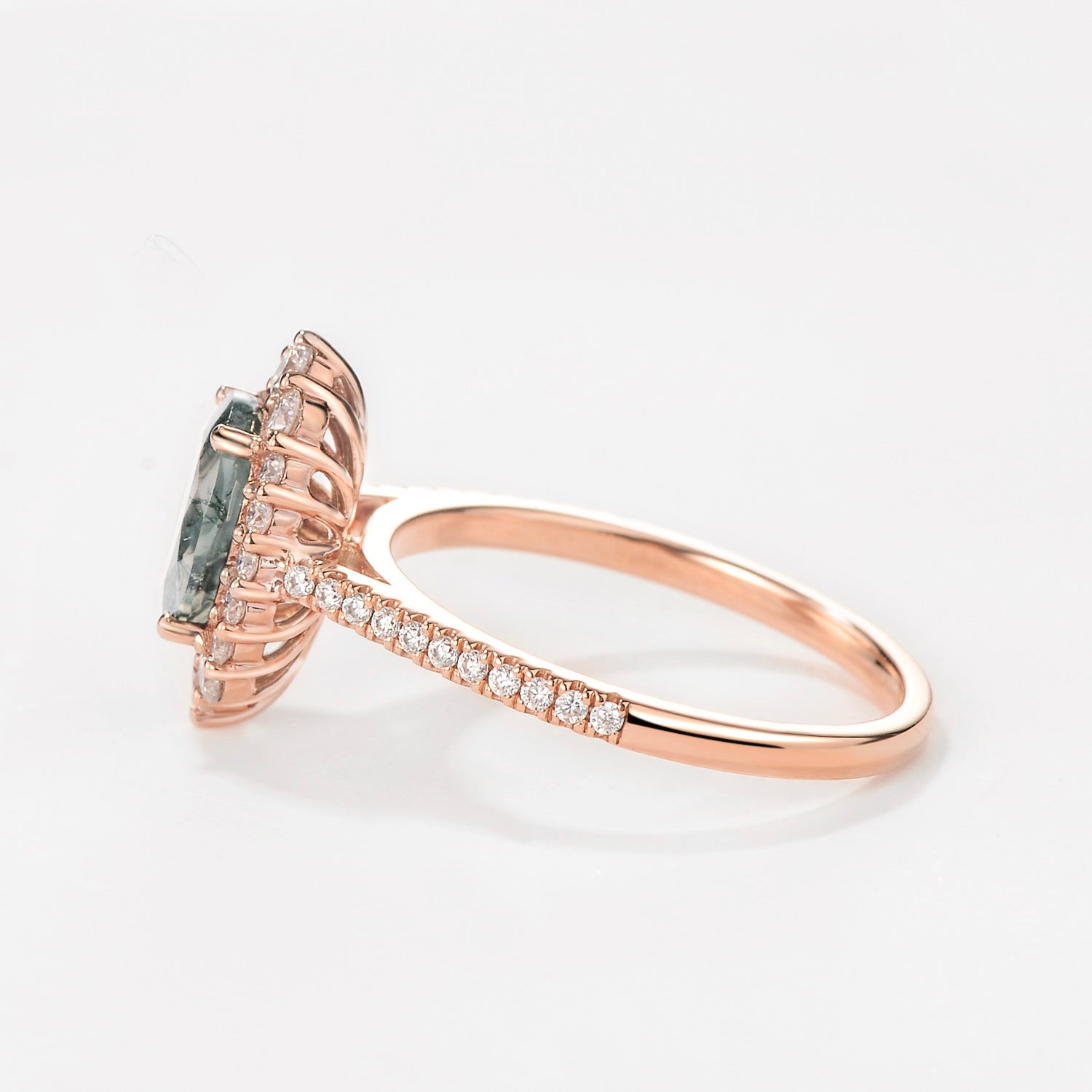 Oval Cut Halo Moss Agate Engagement Ring