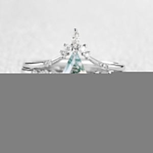 1.5ct Vintage Moss Agate Engagement Ring Set 3pcs