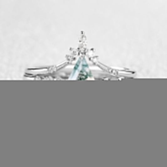 1.5ct Vintage Moss Agate Engagement Ring Set 3pcs