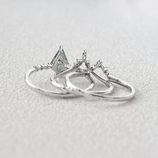 1.5ct Vintage Moss Agate Engagement Ring Set 3pcs