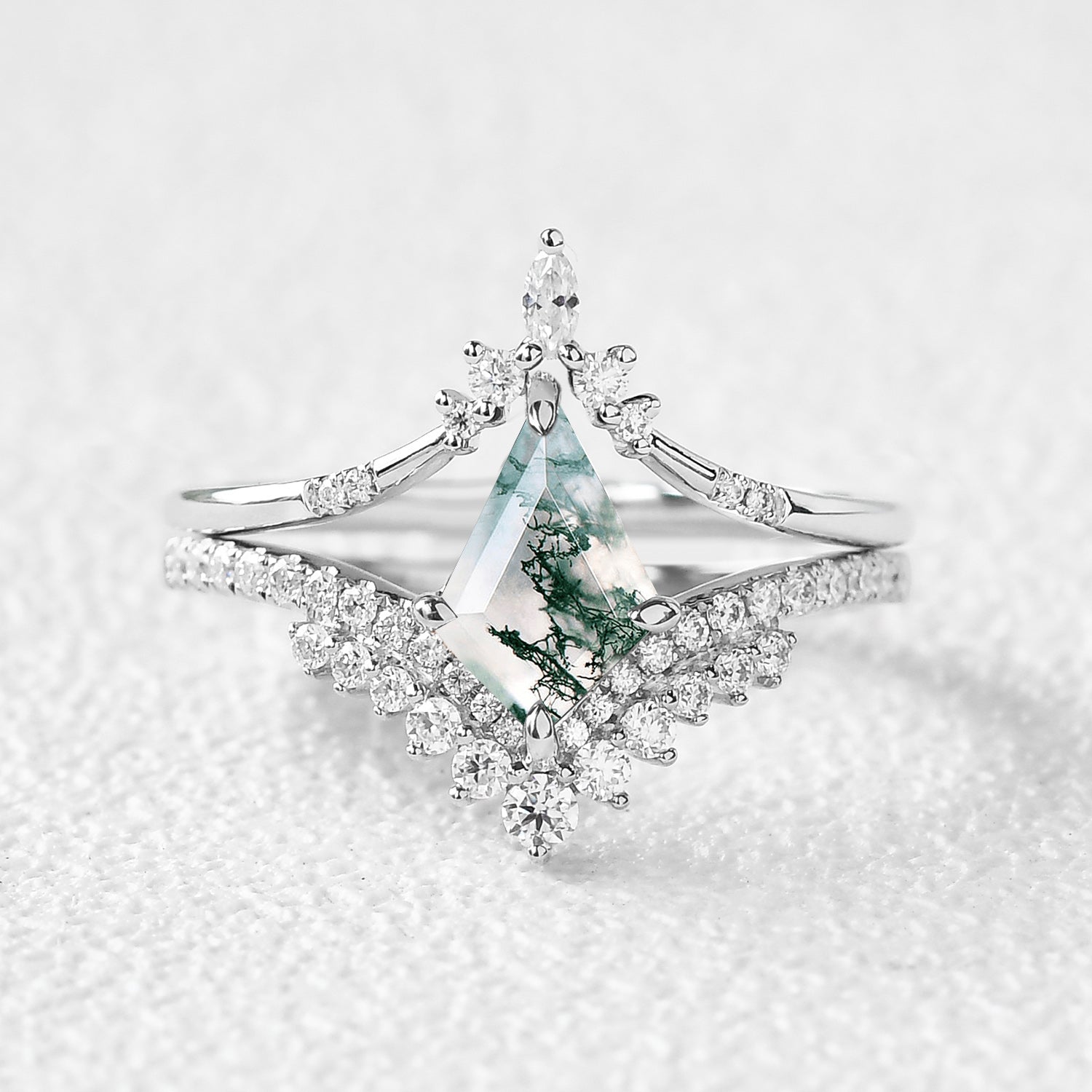 1.5ct Cluster Moss Agate Ring Set 2pcs