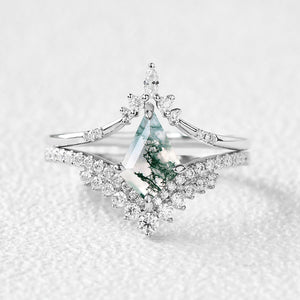1.5ct Cluster Moss Agate Ring Set 2pcs