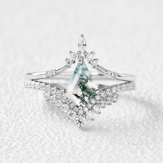 1.5ct Cluster Moss Agate Ring Set 2pcs