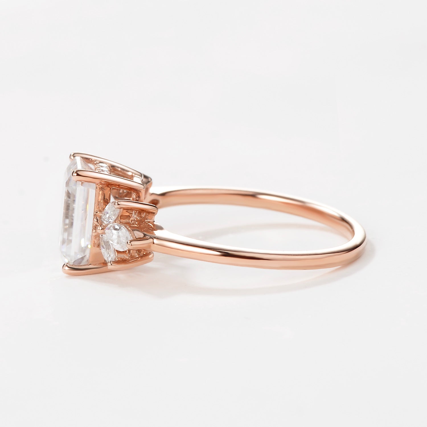 Emerald Cut Moss Agate Cluster Engagement Ring