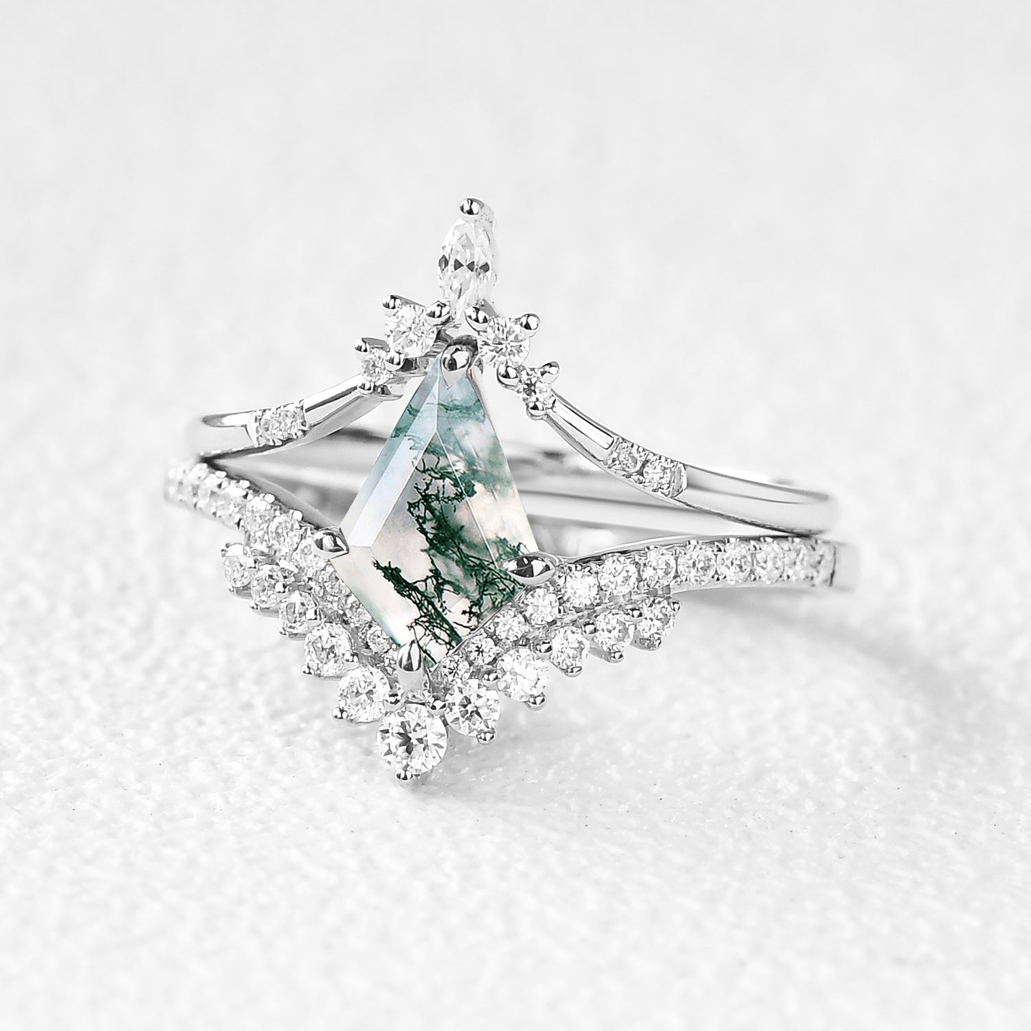 1.5ct Cluster Moss Agate Ring Set 2pcs