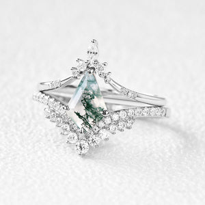 1.5ct Cluster Moss Agate Ring Set 2pcs