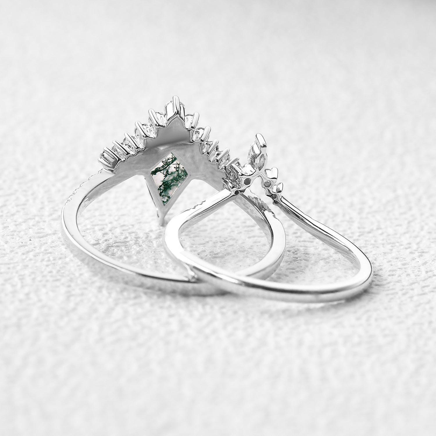 1.5ct Cluster Moss Agate Ring Set 2pcs