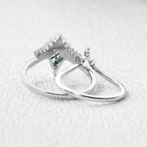 1.5ct Cluster Moss Agate Ring Set 2pcs