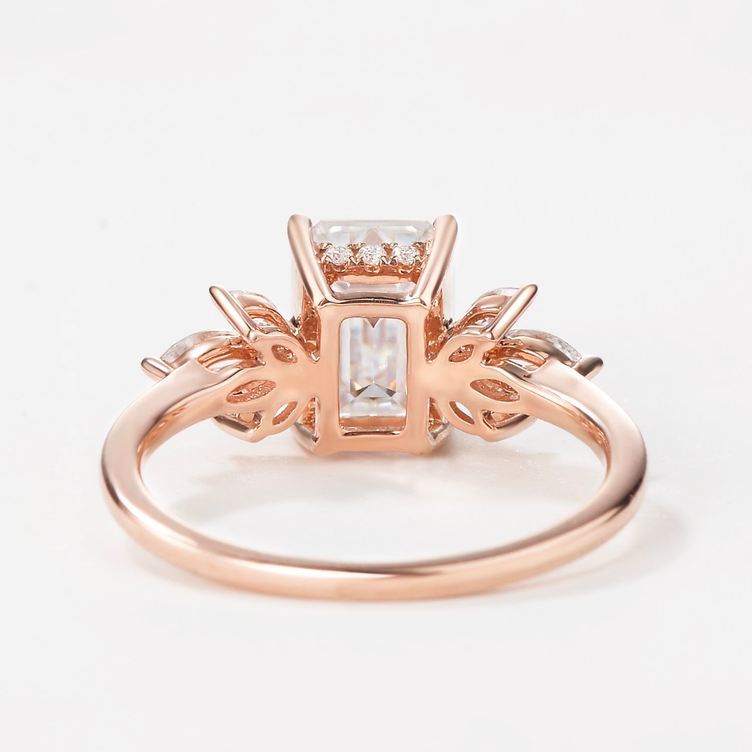 Emerald Cut Moss Agate Cluster Engagement Ring