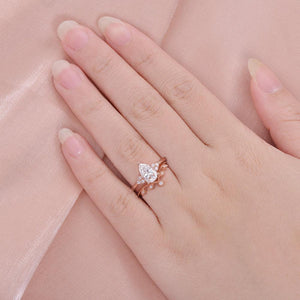 1.5ct Pear Moss Agate Leafy Ring Set 2pcs