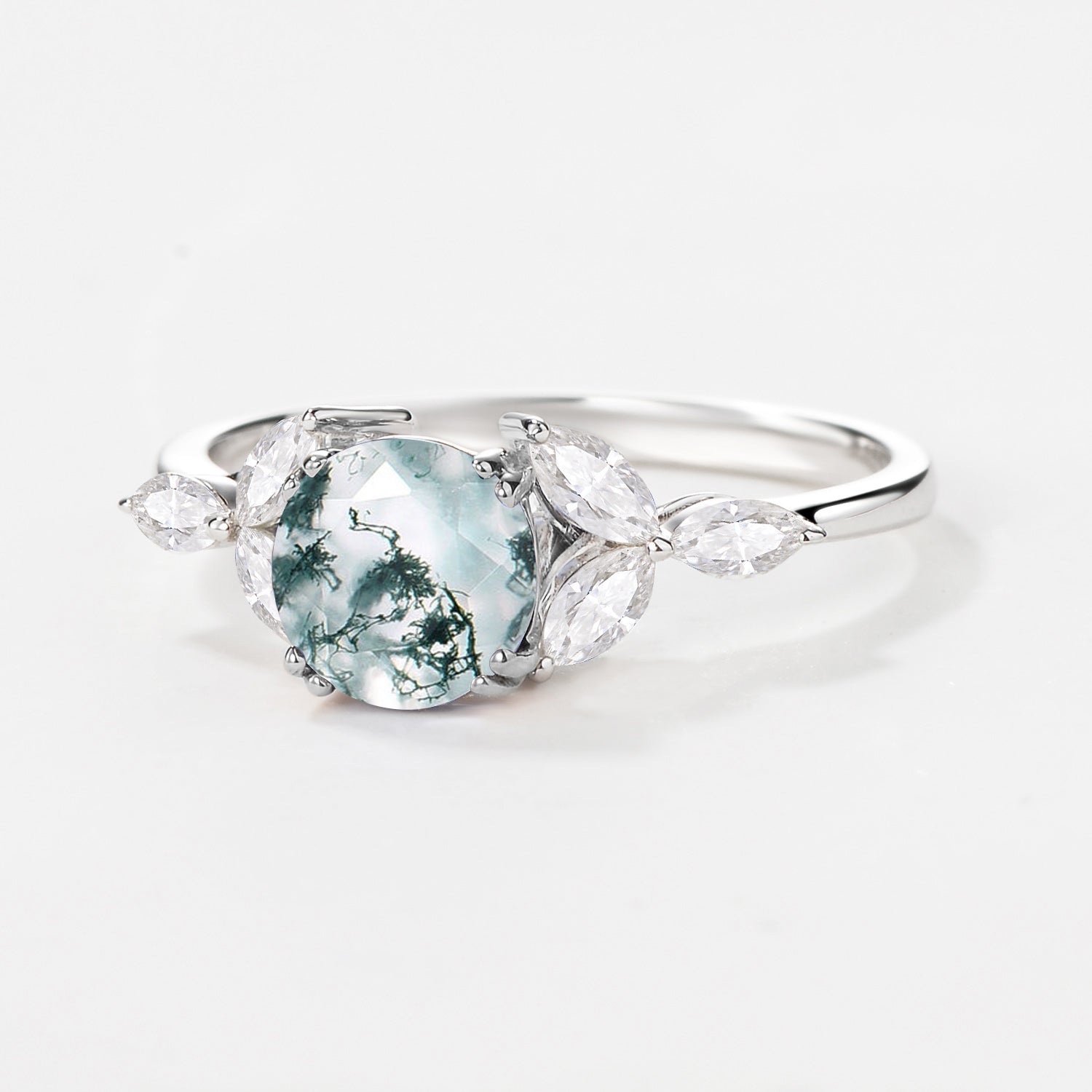 Round Cut Inspired Moss Agate Engagement Ring