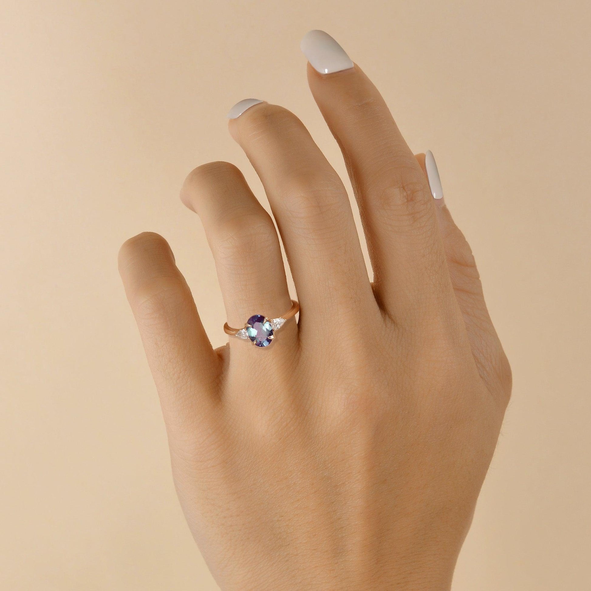 Minimalist Lab-Grown Alexandrite Solitaire Gold Ring
