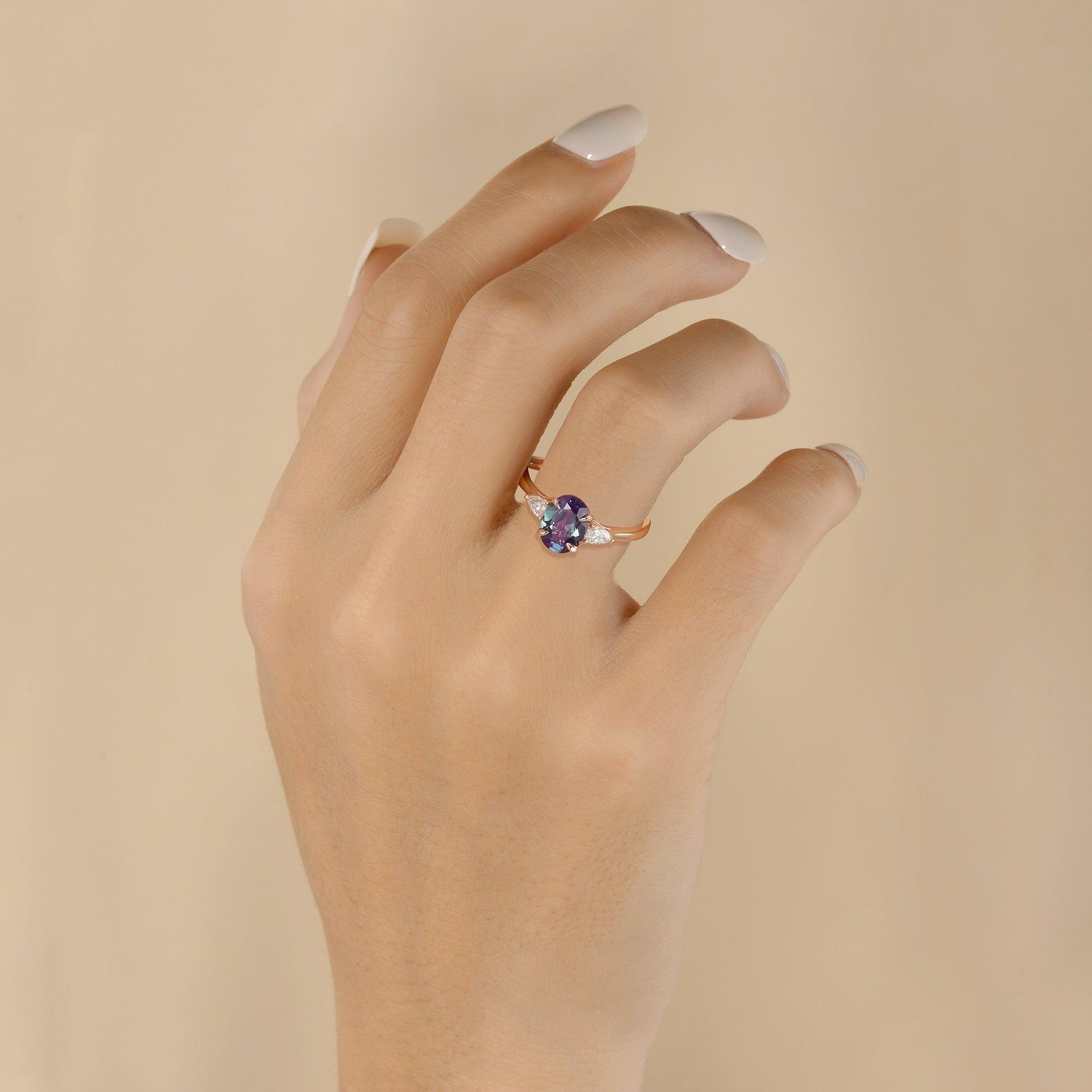 Minimalist Lab-Grown Alexandrite Solitaire Gold Ring