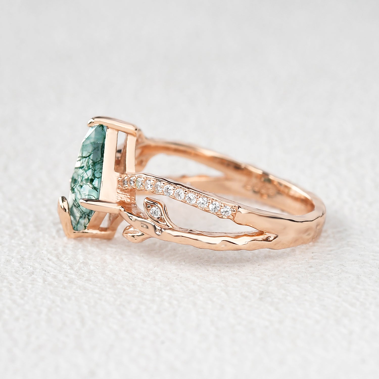 Kite Cut Moss Agate Leafy  Engagement Ring - Ayla