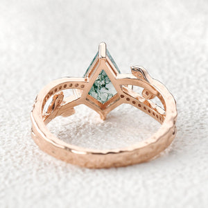 Kite Cut Moss Agate Leafy  Engagement Ring - Ayla