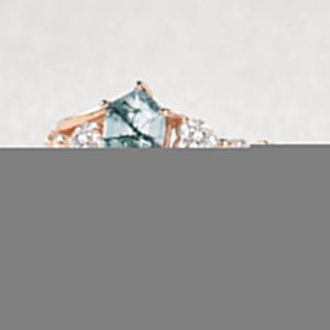 Hexagon Moss Agate Art-Deco Engagement Ring Set 2pcs