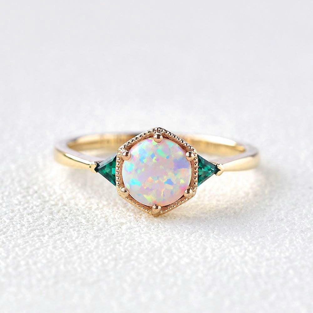 Classic Opal & Emerald Rose Gold Ring