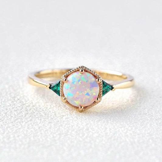Classic Opal & Emerald Rose Gold Ring