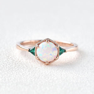 Classic Opal & Emerald Rose Gold Ring