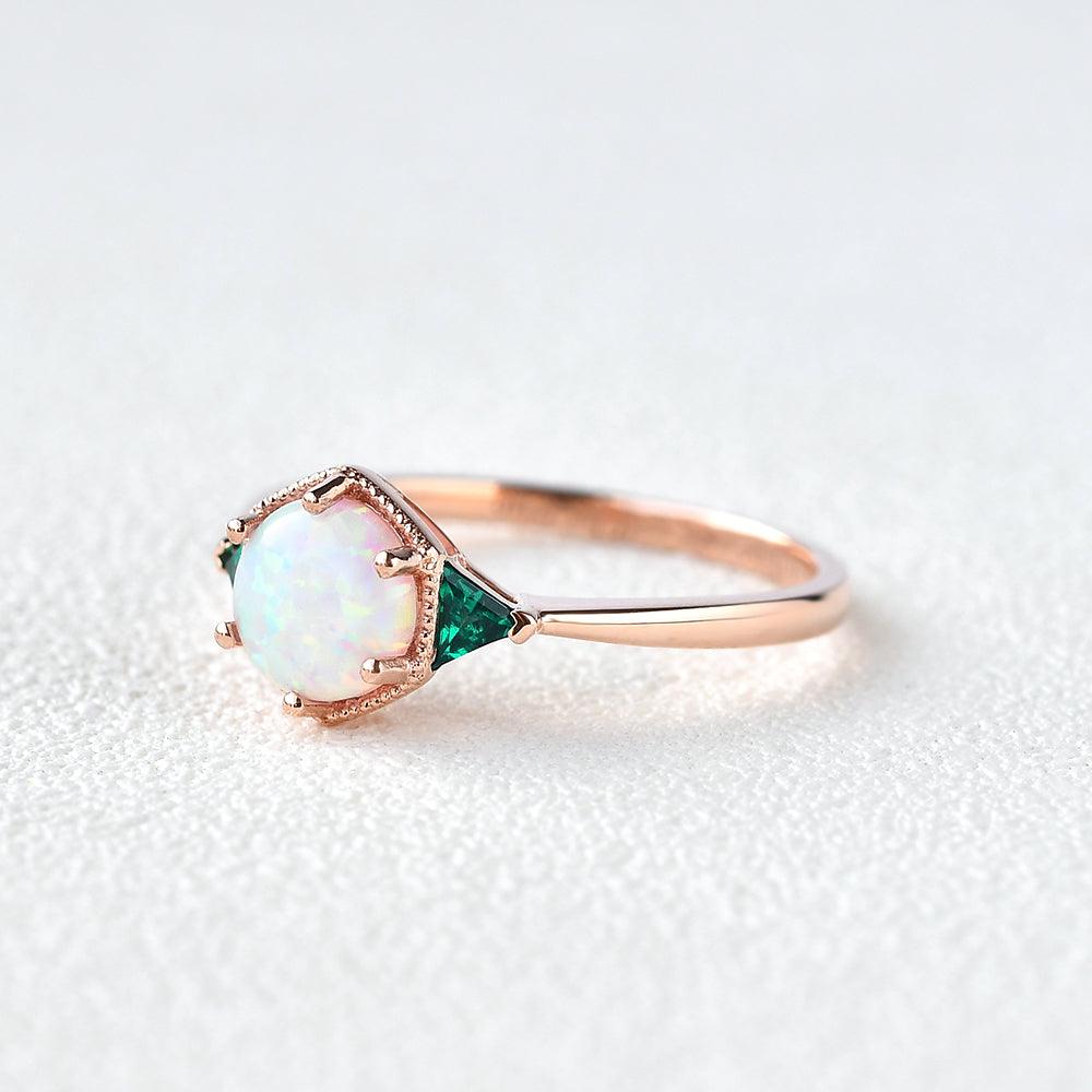 Classic Opal & Emerald Rose Gold Ring