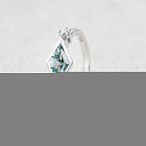 East-West Moss Agate Rhombus Cut Bezel Set Ring