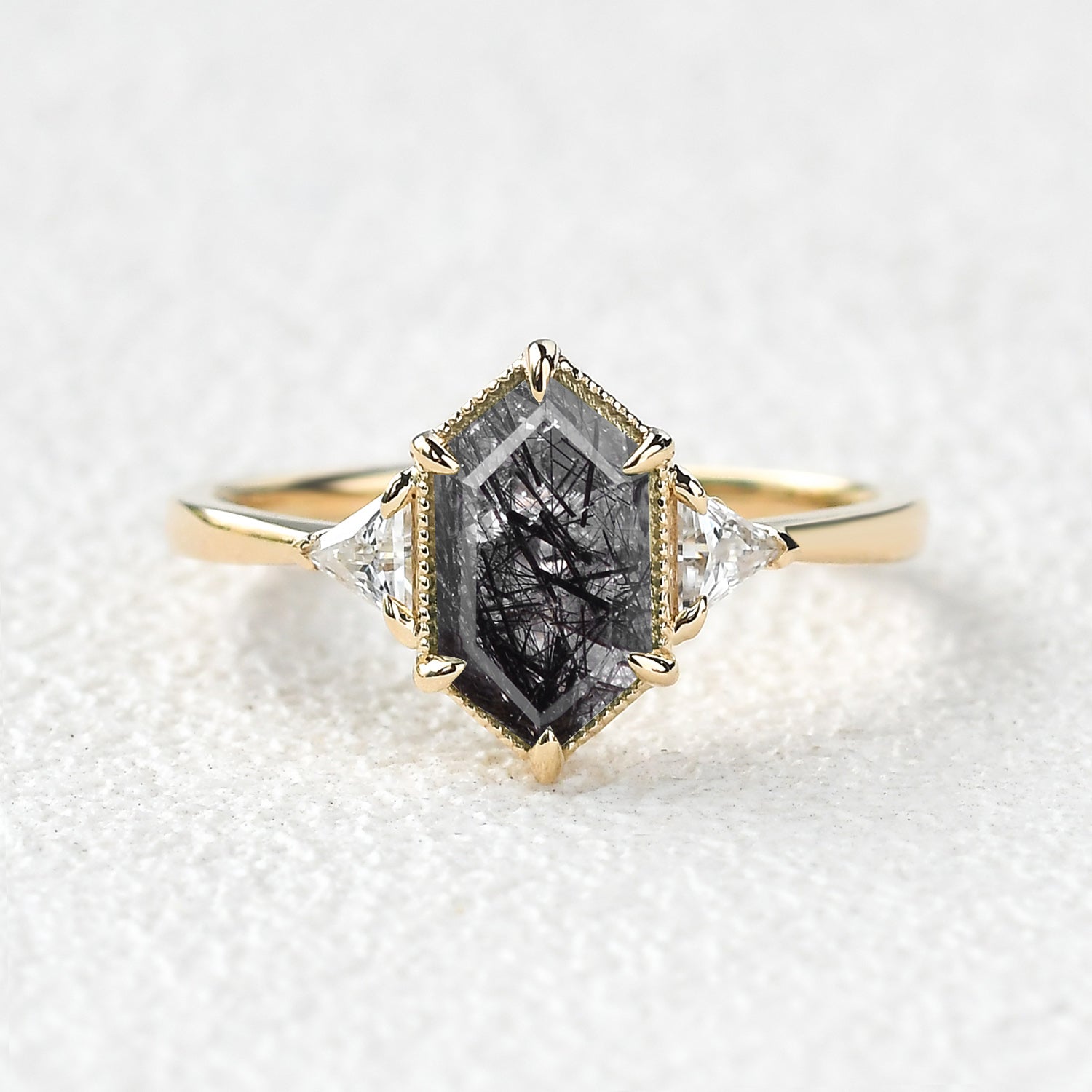 1.5ct Geometric Moss Agate Three-stone Vintage Ring