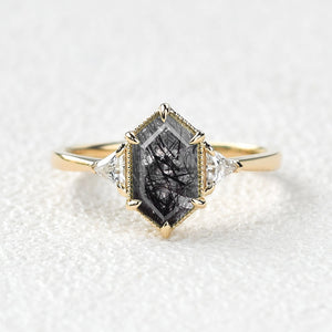 1.5ct Geometric Moss Agate Three-stone Vintage Ring