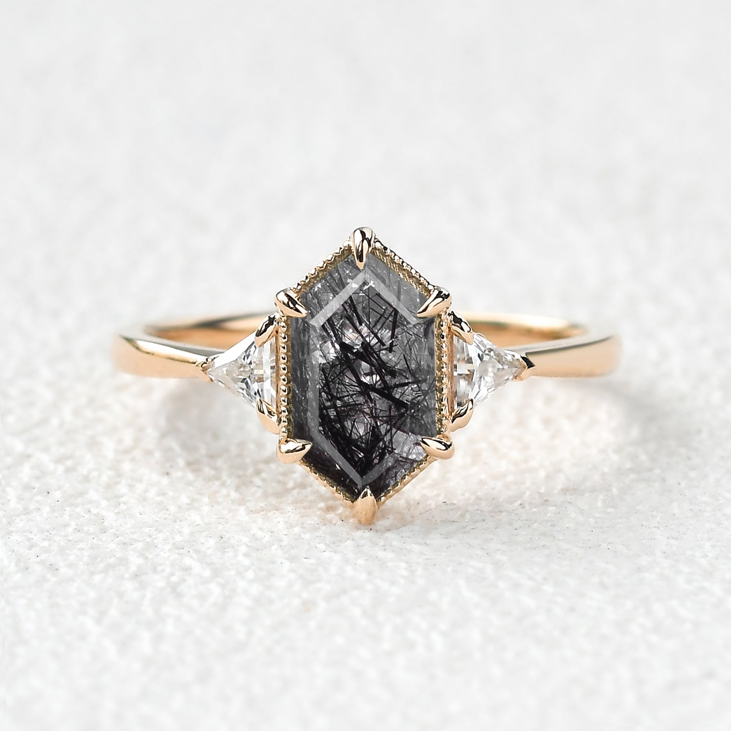 1.5ct Geometric Moss Agate Three-stone Vintage Ring