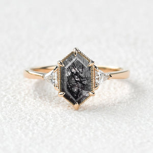 1.5ct Geometric Moss Agate Three-stone Vintage Ring