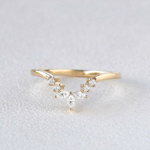 Marquise Shaped Curved Moissanite Gold Wedding Band