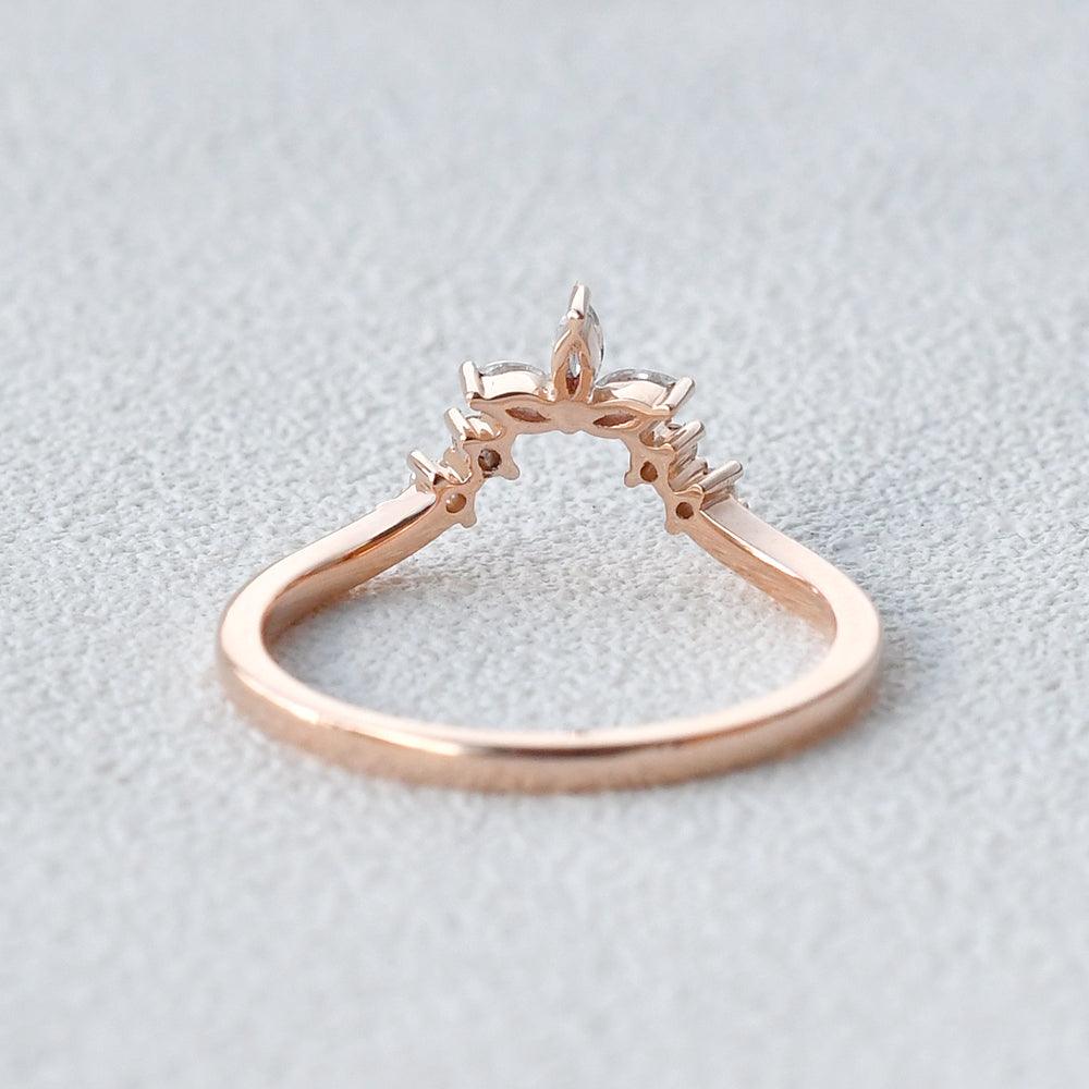 Marquise Shaped Curved Moissanite Gold Wedding Band