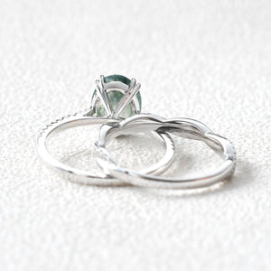 2.0ct Oval Moss Agate Rose Gold Ring Set 2pcs