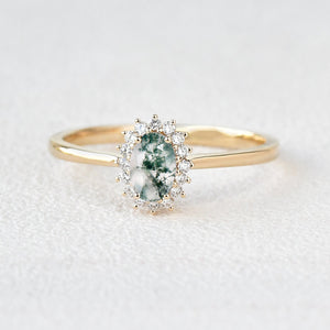Lewis Oval CutMoss Agate & Moissanite Engagement Ring
