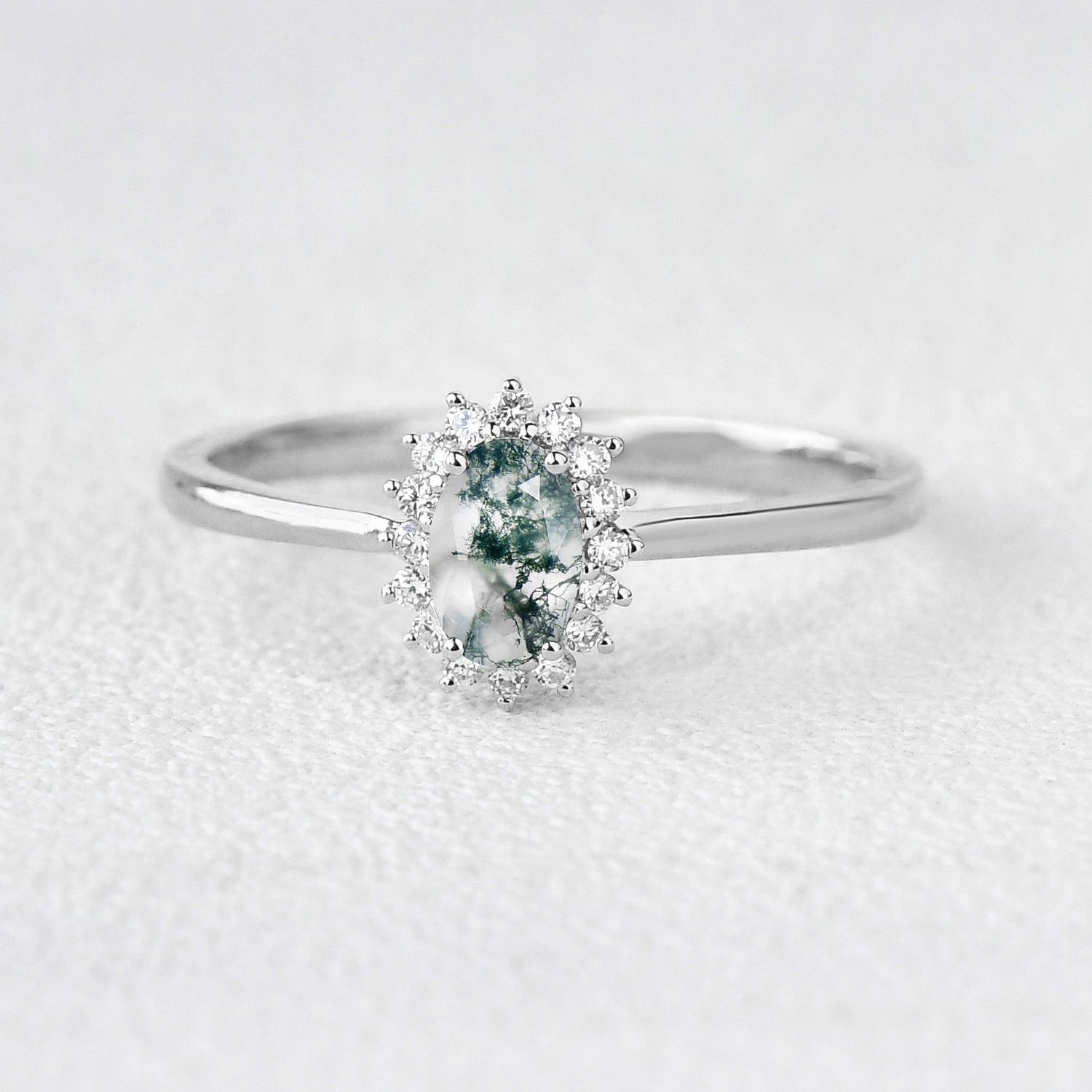 Lewis Oval CutMoss Agate & Moissanite Engagement Ring